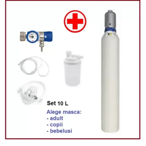 Set Butelie Oxigen Medical 10 L (2000 Litri) cu reductor si accesorii, din otel