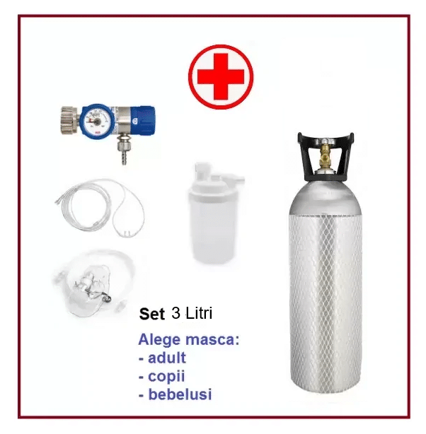 Set Butelie Aluminiu Oxigen Medicinal 3 Litri (600 Litri)